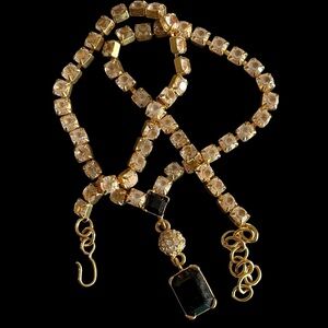 Vintage Cocktail Necklace Black And Clear Rhinestones With Goldtone